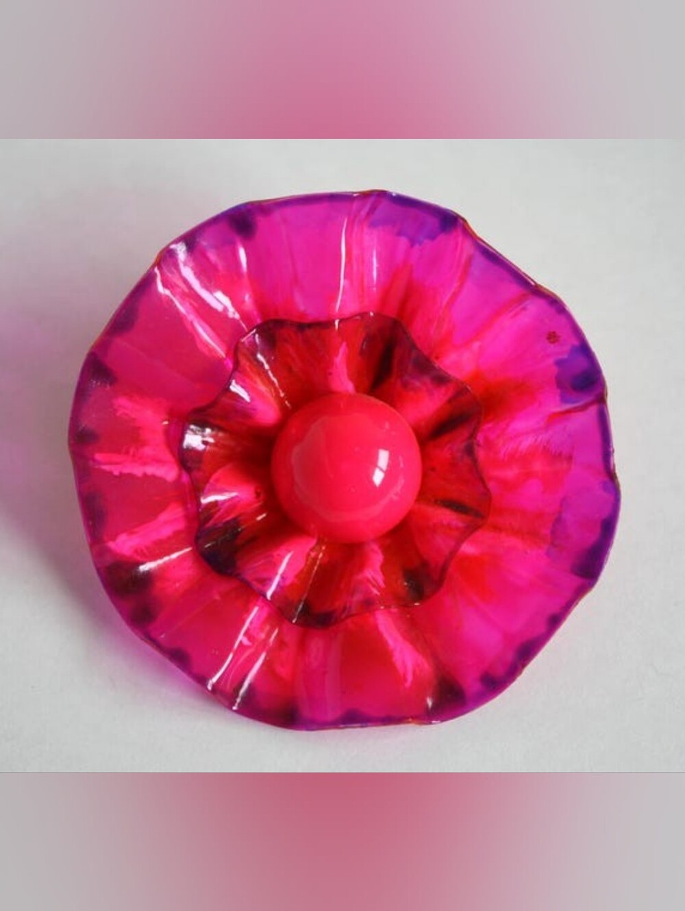 Vintage Hot Pink Ruffled Flower Brooch Large Statement jewelry 1960s 1970s trans